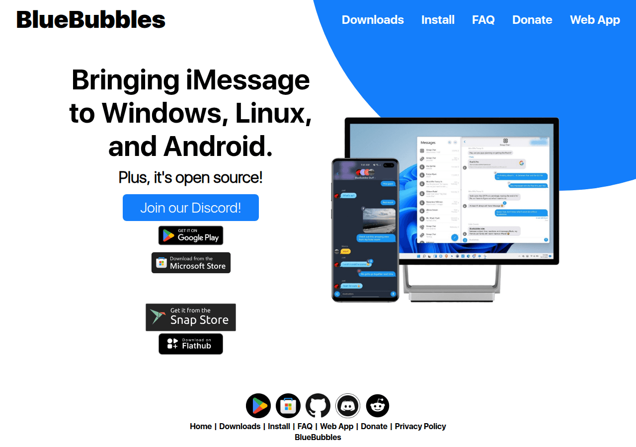 BlueBubbles homepage and download page