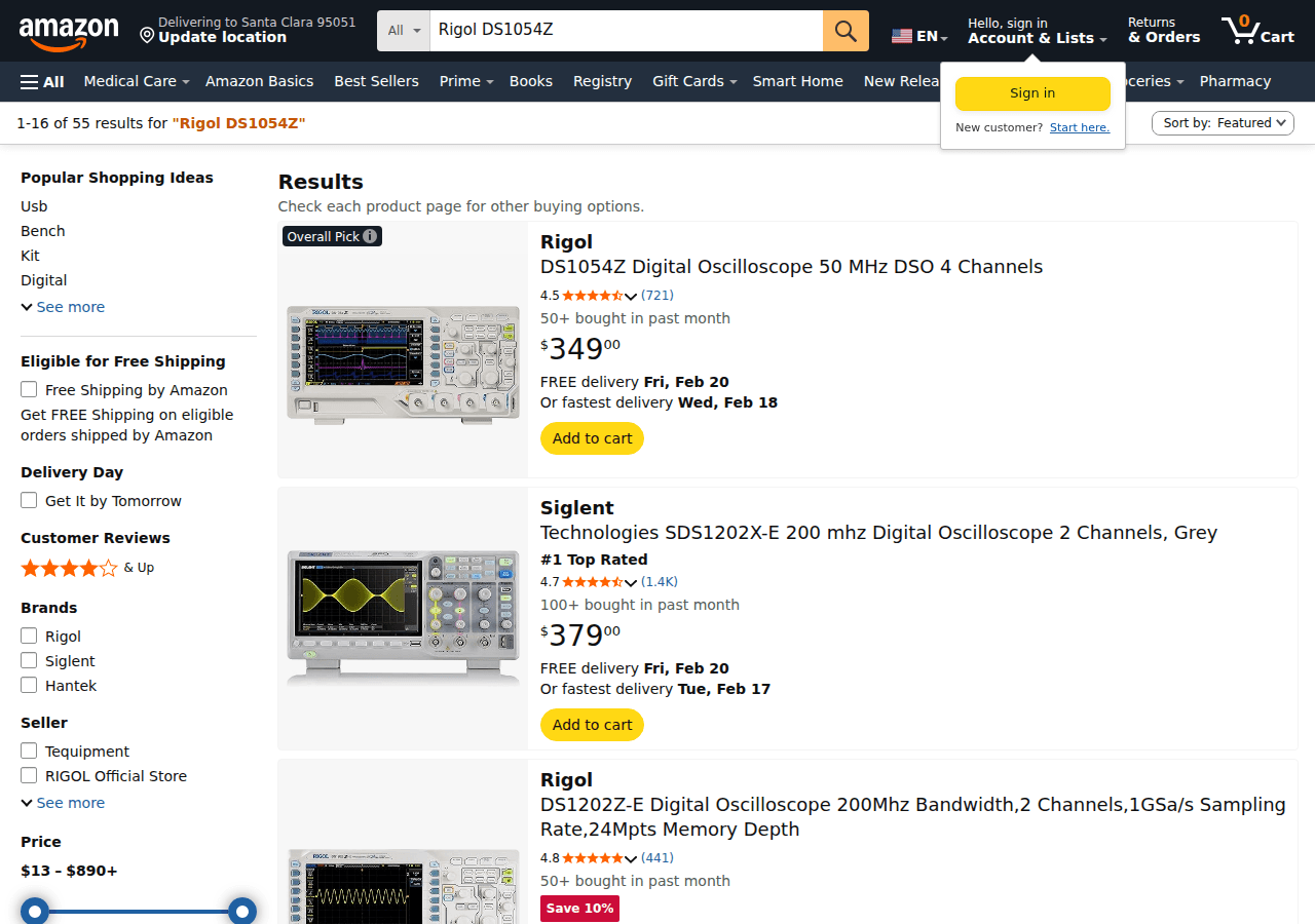 Rigol DS1054Z 4-channel oscilloscope with 12Mpt memory depth — the gold standard budget scope for serious hobbyists
