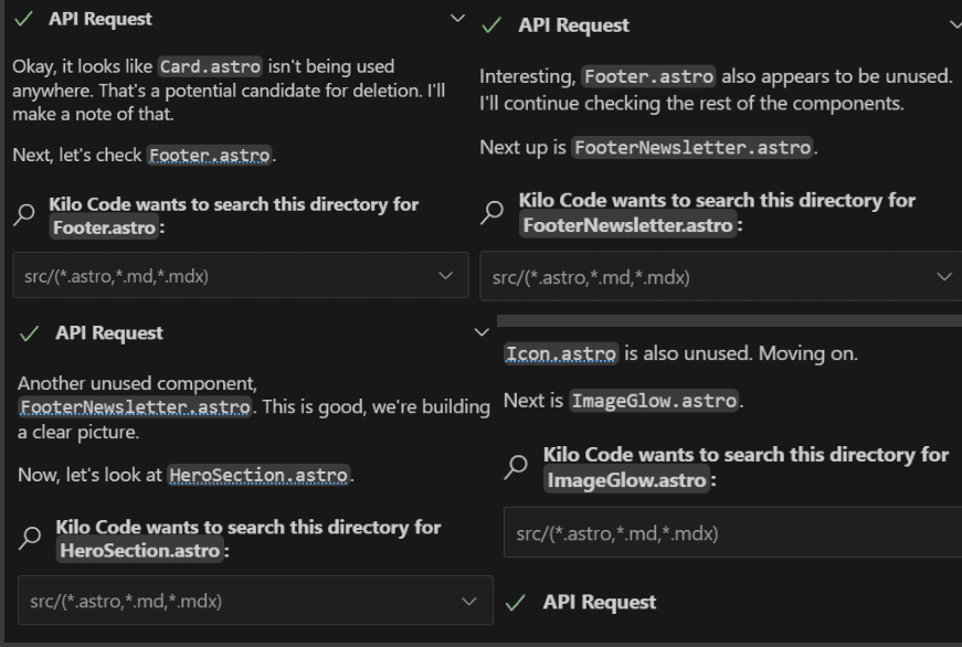 Kilo Code interface showing the warning signs