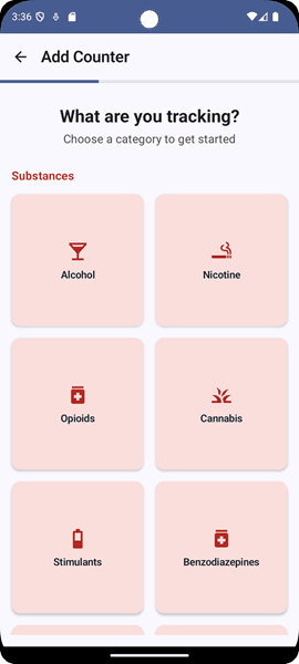 Choosing what to track in Nimbus - substances, behaviors, or custom options
