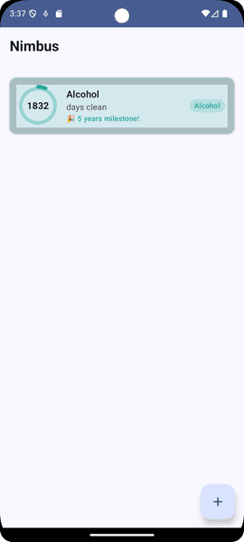Nimbus Clean Time counter overview showing one active counter