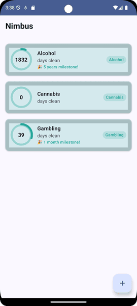 Nimbus Clean Time counter overview showing three active counters