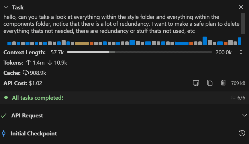 Screenshot of Kilo Code UI with restore‑point button