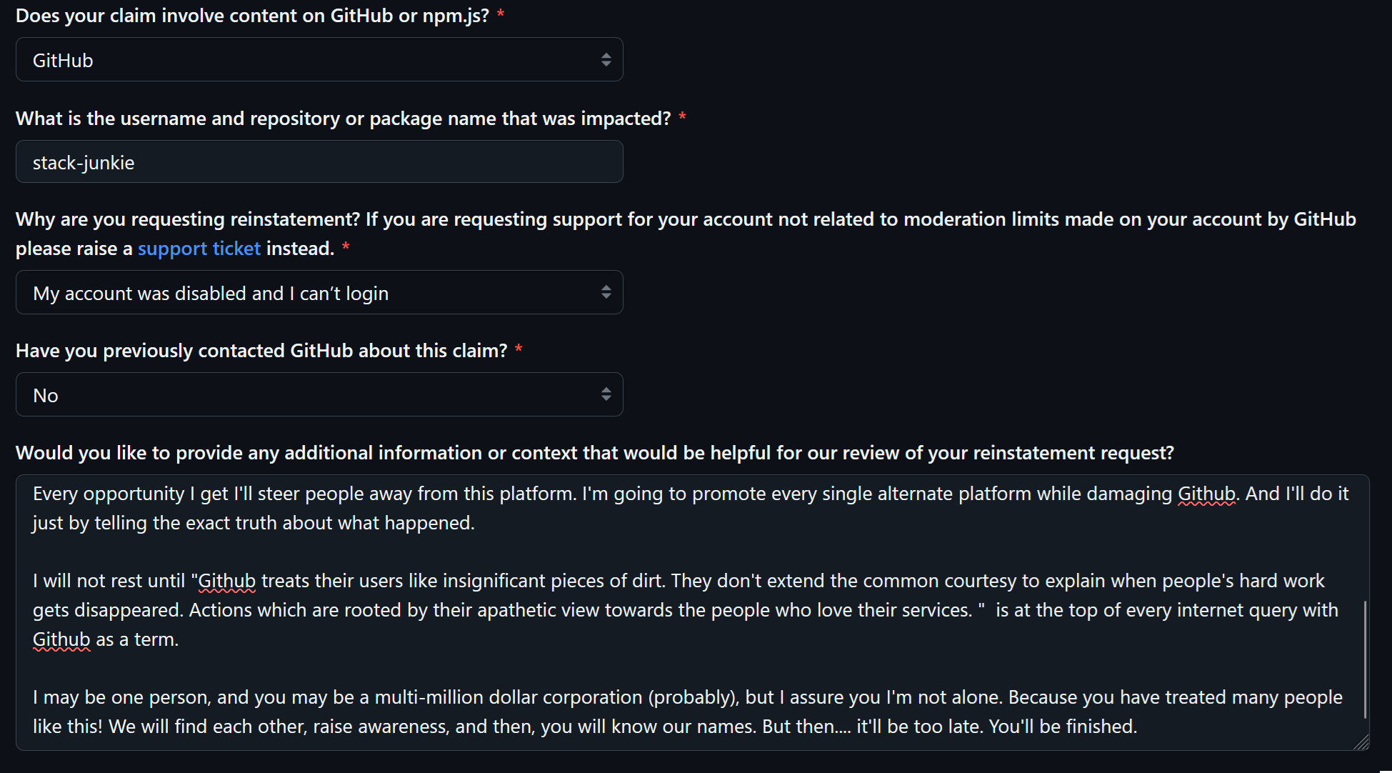 Github ticket submission
